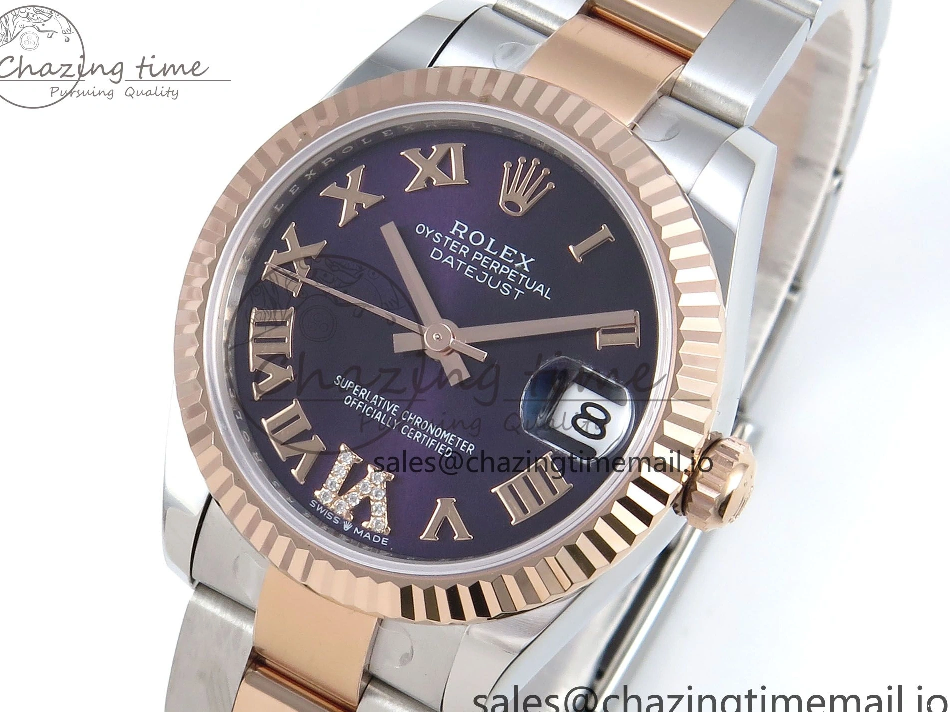 MiroTime 0218 DateJust 31 278271 ARF 1:1 Best Edition 904L Steel Purple Roman Diamonds Dial on SS RG Oyster Bracelet ETA TechFriendly 523